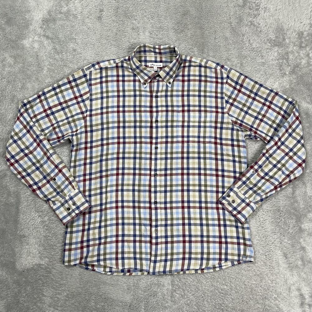 Peter Millar Shirt Mens Large Multicolor Plaid Flannel Long Sleeve Button Down